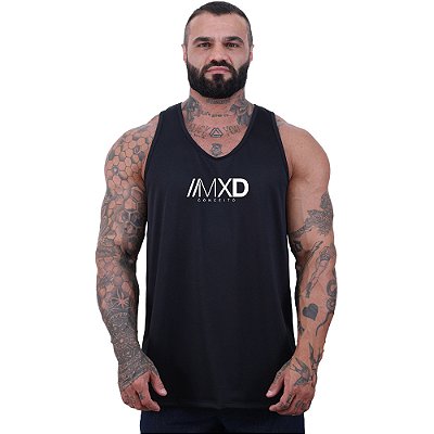 Regata Cavada MXD Conceito Dry Fit 100% Poliéster Estampado Grife Furadinho Preto