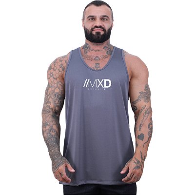 Regata Cavada MXD Conceito Dry Fit 100% Poliéster Estampado Grife Furadinho Cinza Escuro