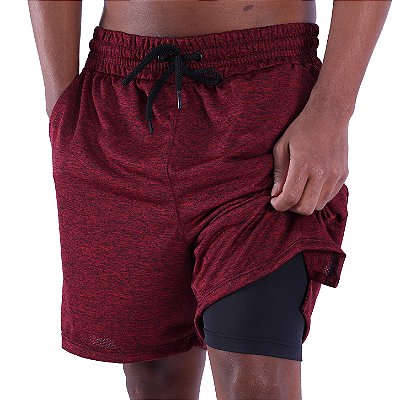 Bermuda Dupla 2 Em 1 Compressão com Suporte Toalha e Bolso Interno MXD Conceito Vinho