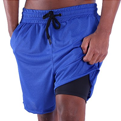 Bermuda Dupla 2 Em 1 Compressão com Suporte Toalha e Bolso Interno MXD Conceito Azul
