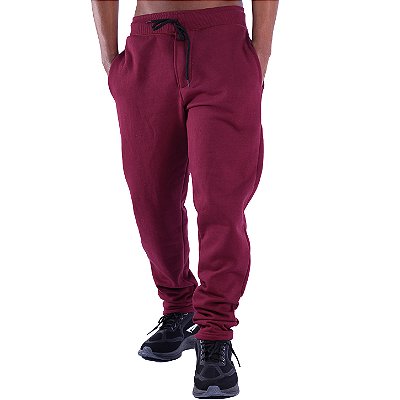 Calça Peluciada em Moletom Masculina Sem Punho MXD Conceito Bolso Lateral Bordô