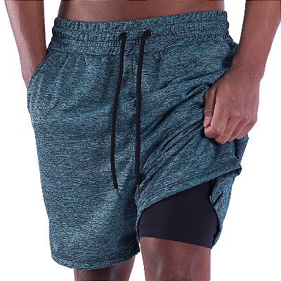 Bermuda Dupla 2 Em 1 Compressão com Suporte Toalha e Bolso Interno MXD Conceito Azul Rajado