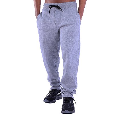 Calça Peluciada em Moletom Masculina Sem Punho MXD Conceito Bolso Lateral Mescla Tradicional