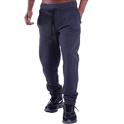 Calça Peluciada em Moletom Masculina Sem Punho MXD Conceito Bolso Lateral Preto Mesclado