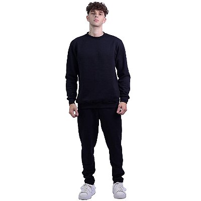 Conjunto De Moletom Basico Blusa Basic Sem Capuz e Calça Basic Com Bolso Masculina MXD Conceito Preto