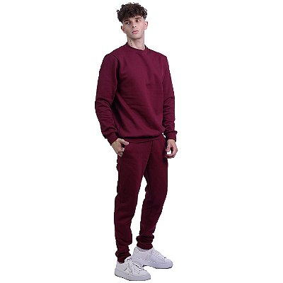 Conjunto De Moletom Basico Blusa Basic Sem Capuz e Calça Basic Com Bolso Masculina MXD Conceito Bordô