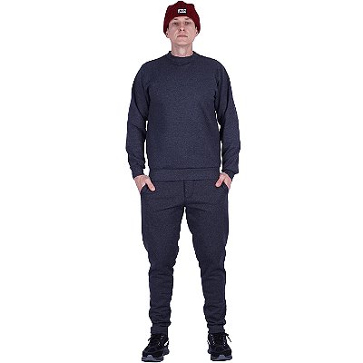 Conjunto De Moletom Basico Blusa Basic Sem Capuz e Calça Basic Com Bolso Masculina MXD Conceito Chumbo