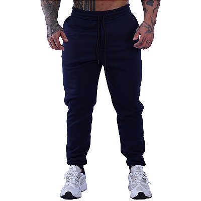 Calça Helanca Peluciada Masculina MXD Conceito 100% Poliéster Com Bolso Azul Marinho