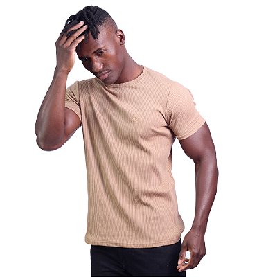 Camiseta Masculina Texturizada Malha Trabalhada Canelada MXD Conceito - Bege