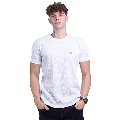 Camiseta Masculina Texturizada Malha Trabalhada MXD Conceito - Branca