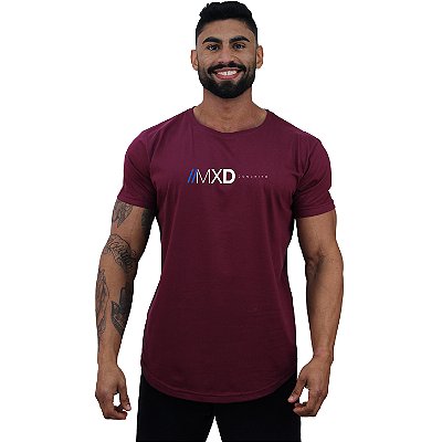 Camiseta Longline Masculina Estampado MXD Conceito Logo Centralizada Bordô