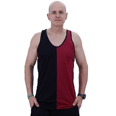 Regata Cavada Masculina Bicolor MXD Conceito Lisa Vermelho e Preto Meio-a-Meio