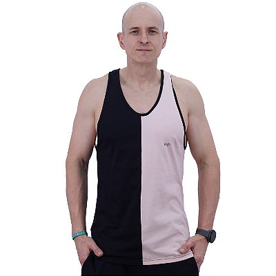 Regata Cavada Masculina Bicolor MXD Conceito Lisa Rosa Claro e Preto Meio-a-Meio