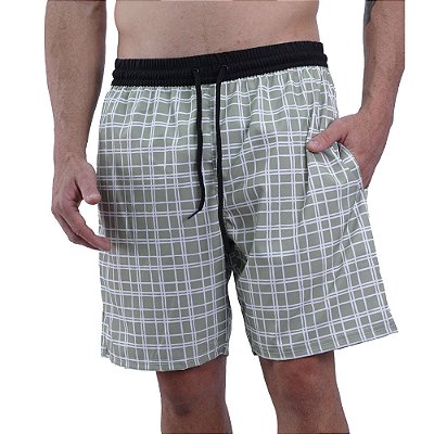 Bermuda em Tactel com Elastano Masculino MXD Conceito 3 Bolsos Quadriculado Verde