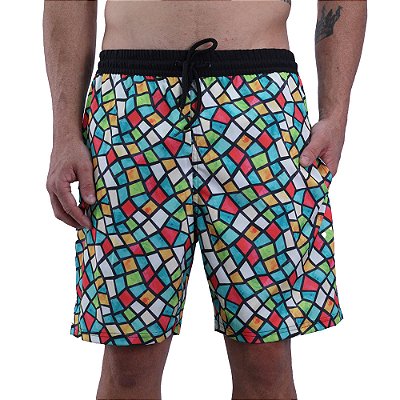 Bermuda em Tactel com Elastano Masculino MXD Conceito 3 Bolsos Mosaico Colorido