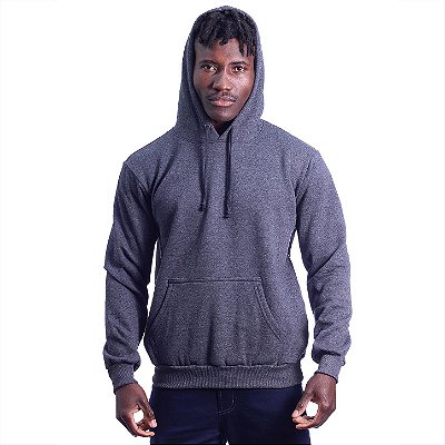 Blusa Moletom Masculino Peluciado Bolso Canguru e Capuz Grafite Básico