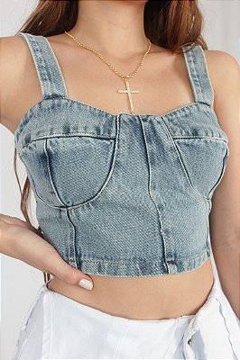 TOP JEANS ALÇA COM LASTEX COSTAS