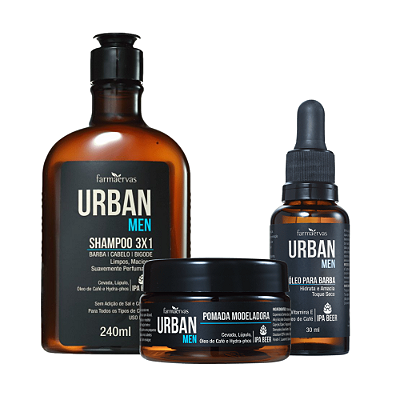 Kit Urban Men Shampoo + Pomada Modeladora + Óleo para Barba