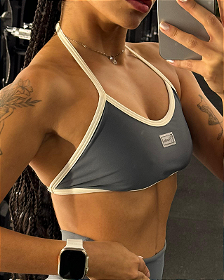 Top Luna Cinza Militar c/ Off White