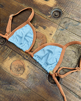 Top Biquíni Leblon Azul com Dourado