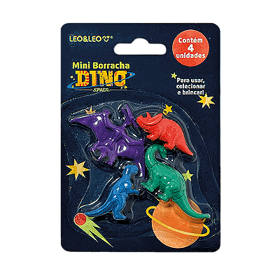Kit Mini Borrachas Dino Blister C/4 Und