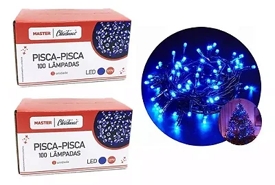 Pisca-Pisca 100 Lâmpadas Led Azul 8 Funções 127v