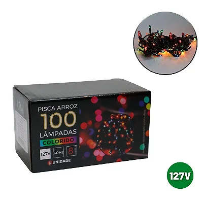 Pisca-Pisca 100 Lâmpadas Colorido Arroz 8f 127v