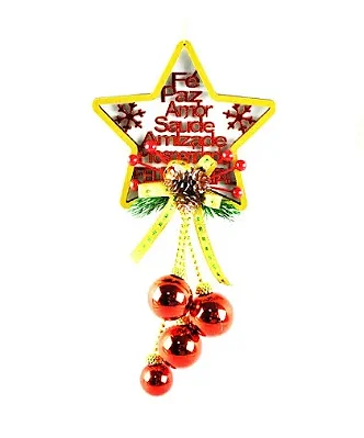 Enfeite de Pendurar Estrela Palavras C/Bolas 15x34cm