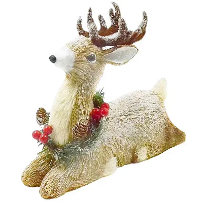 Enfeite de Natal Baby Cervo Deitado C/Guirlânda 16x8x18cm