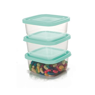 Conj. Pote Quadrado MD Prime 3 Potes Transp. - 550 ml