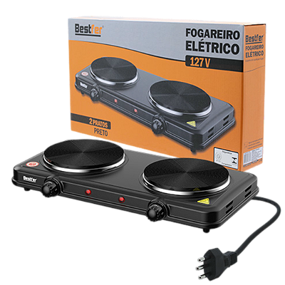 FOGAREIRO ELÉTRICO  PRETO 127V - 02 PRATOS
