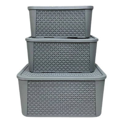 Conjunto Organizador Rattan Cinza C/03 Peças