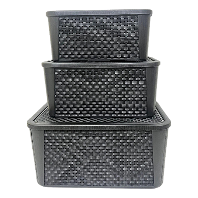 Conjunto Organizador Rattan Preto C/03 Peças