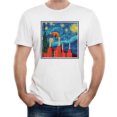 Camiseta Premium Roquenrou masculina branca de mangas curtas Van Gogh Animals