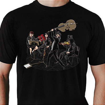 Camiseta tamanho adulto com mangas curtas na cor preta Orquestra do Rock