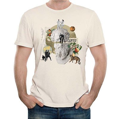 Camiseta Premium masculina Off White de mangas curtas Colagem Estatua