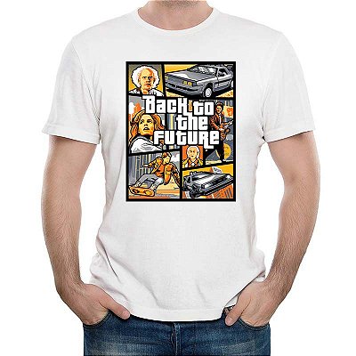Camiseta Premium masculina Branca de mangas curtas GTA De Volta Para o Futuro