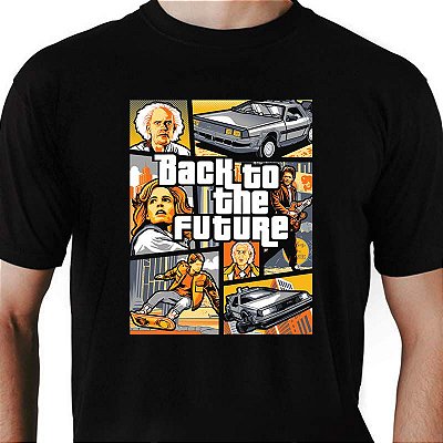 Camiseta Premium Masculina Preta de mangas curtas GTA De Volta Para o Futuro