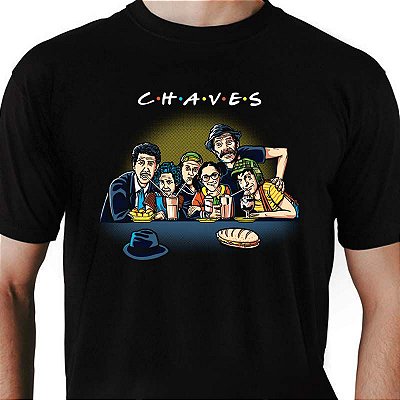 Camiseta Premium masculina Preta de mangas curtas Chaves Friends