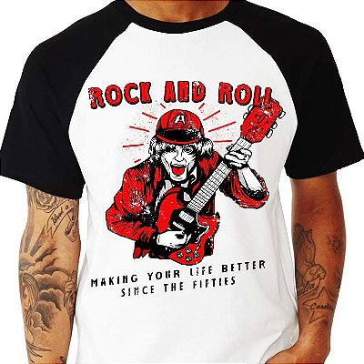 Camiseta Raglan Rock n Roll Save My Life, 100% Algodão - Roquenrou