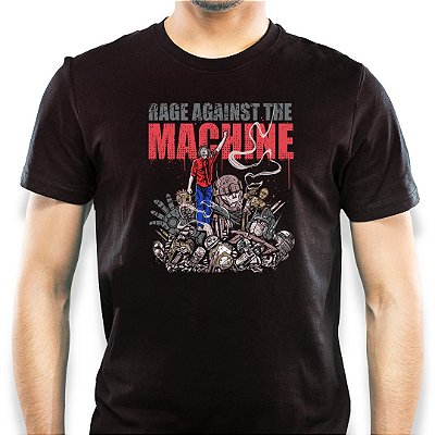 Camiseta rock Rage Against the Machine masculina tamanho adulto com mangas curtas na cor preta