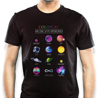 Camiseta Coldplay Music Of The Spheres com manga curta tamanho adulto na cor preto