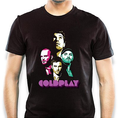 Camiseta Rock Coldplay Faces manga curta tamanho adulto na cor preta
