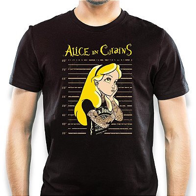 Camiseta rock Alice in Jail tamanho adulto com mangas curtas na cor preta