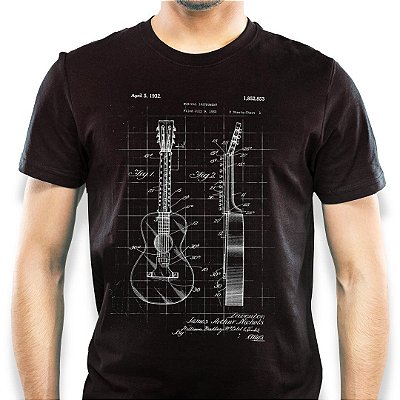 Camiseta Premium rock Violão Patente com mangas curtas na cor preta