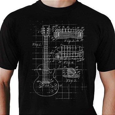 Camiseta Rock Guitarra Gibson Patente tamanho adulto com mangas curtas