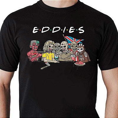 Camiseta rock Eddies Friends tamanho adulto com mangas curtas na cor preta