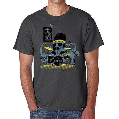 Camiseta rock Led Zeppelin John Bonham Polvo para adulto com mangas curtas na cor cinza