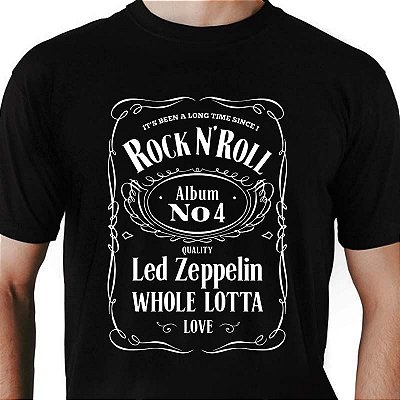 Camiseta tamanho adulto com mangas curtas na cor preta Led Zeppelin Rock and Roll premium