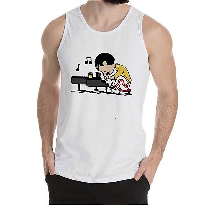 Camiseta rock Snoopy Freddy Mercury Regata Branca